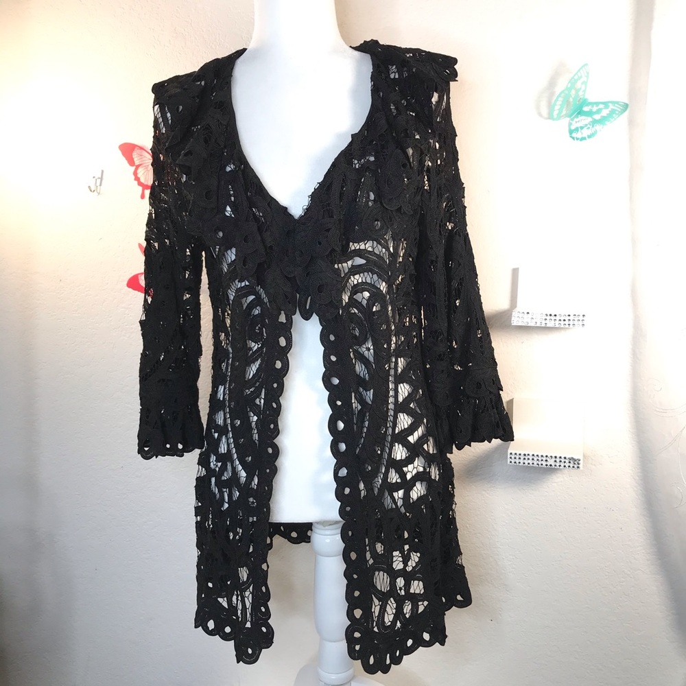 Dolce cabo black lace crochet look long shug
